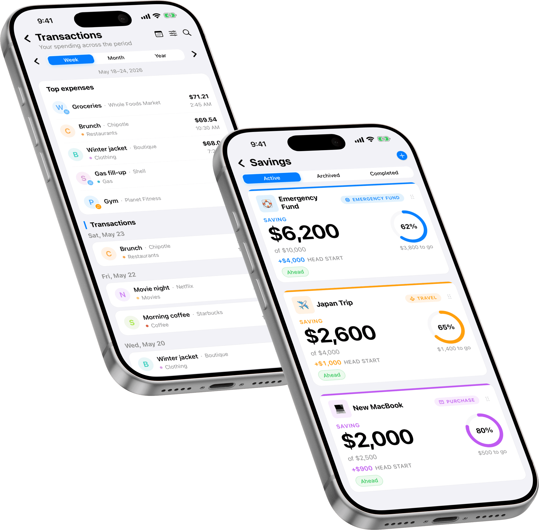Kial transactions list and savings goals