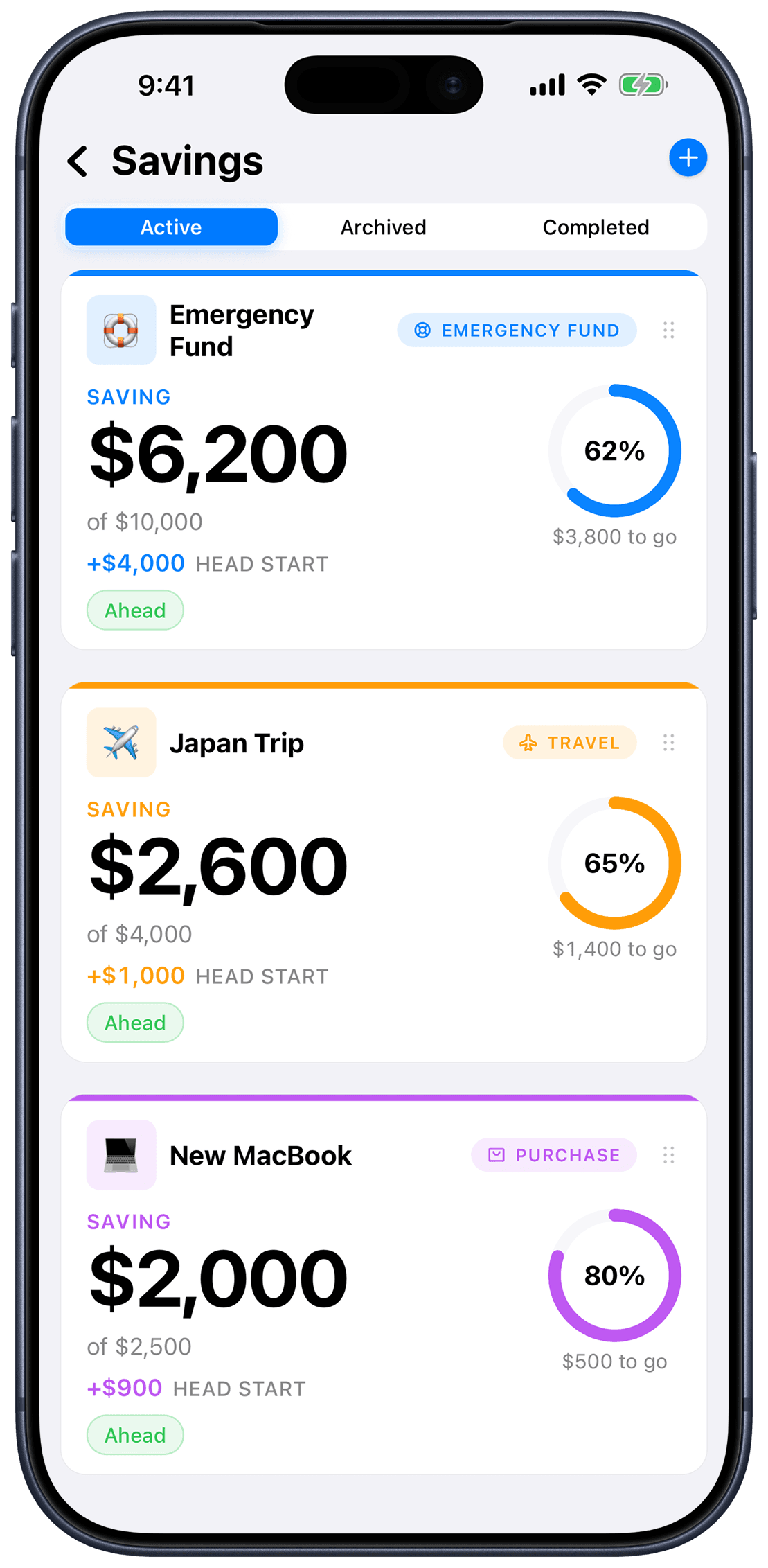 Kial savings goals in light mode