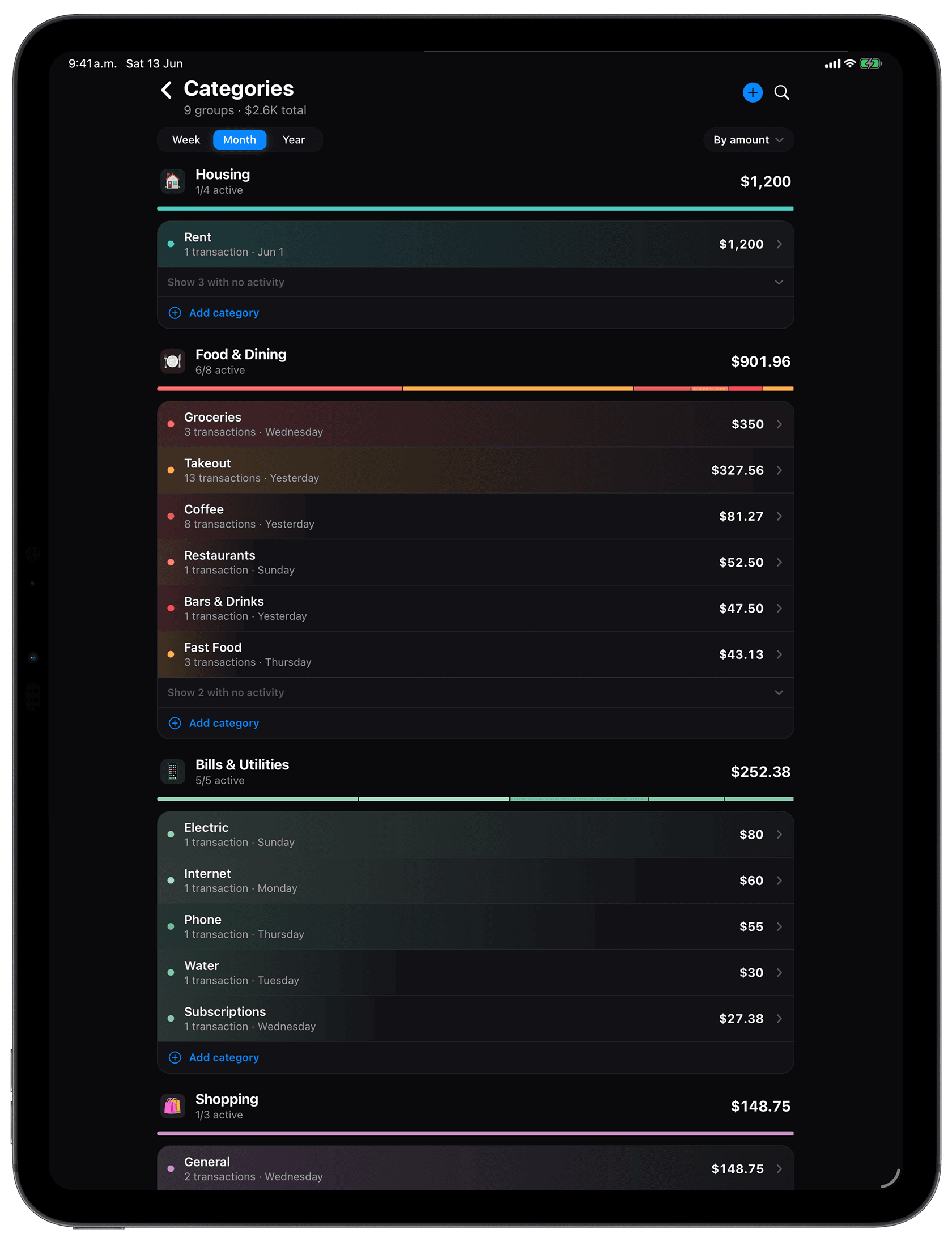 Kial categories on iPad
